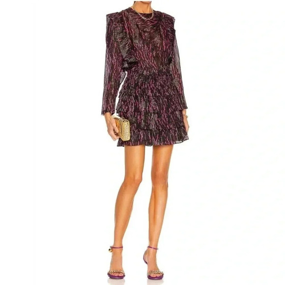 IRO Anael metallic stripe silk ruffle mini dress - Picture 1 of 14